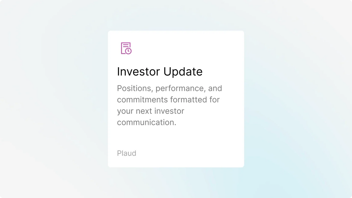 Plaud for investor Update templates user interface screen.