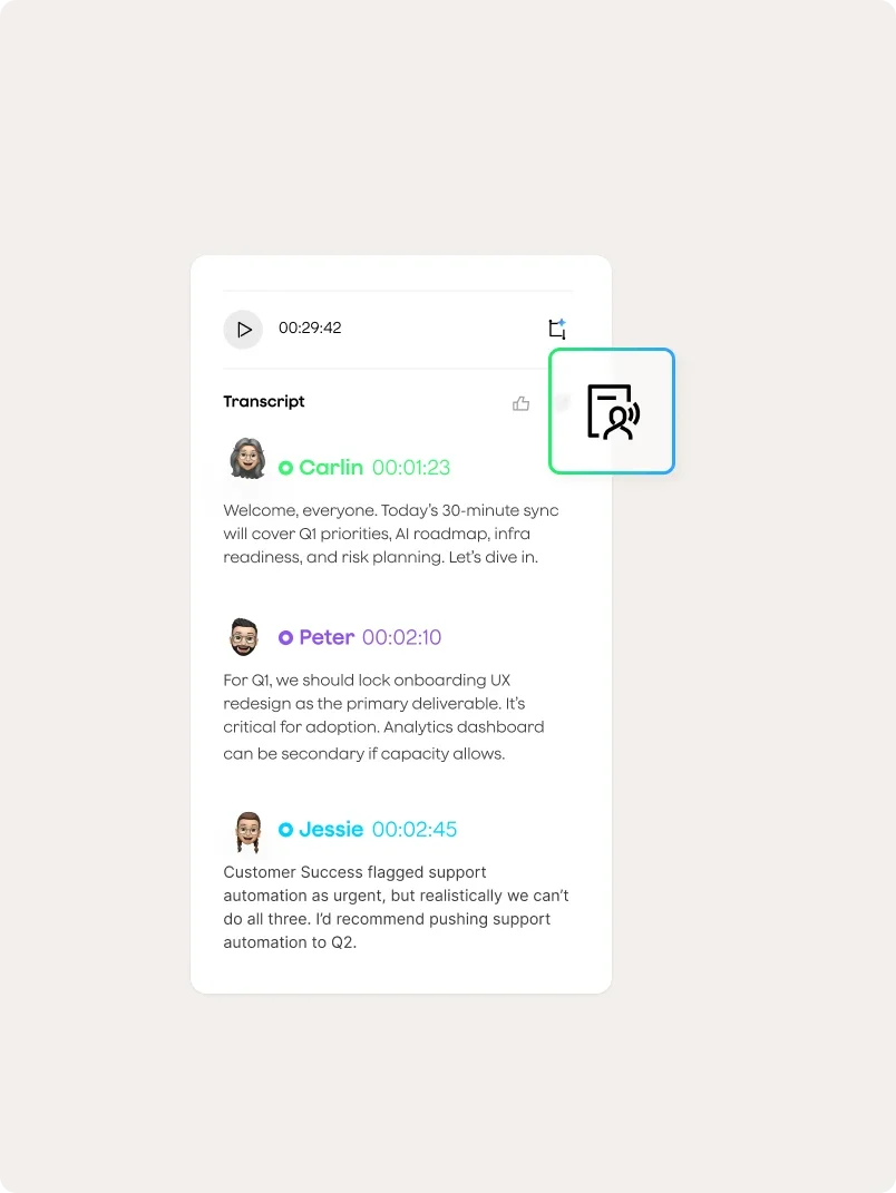 Plaud App speaker label feature user interface.