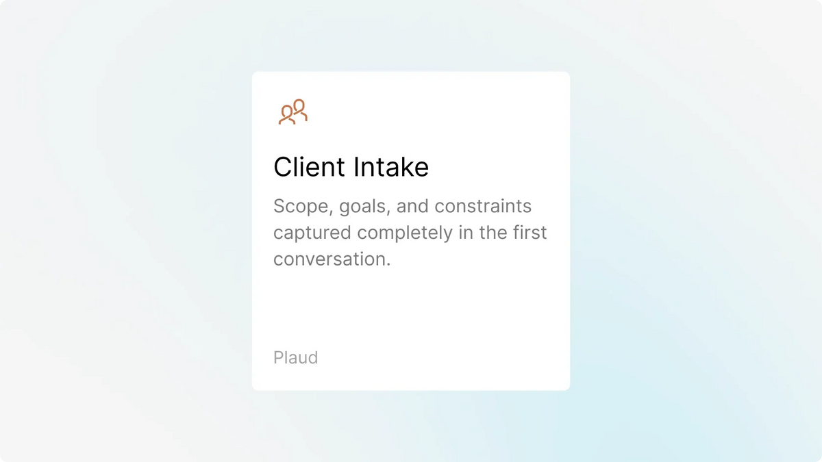 Plaud for Client Intake templates user interface screen.