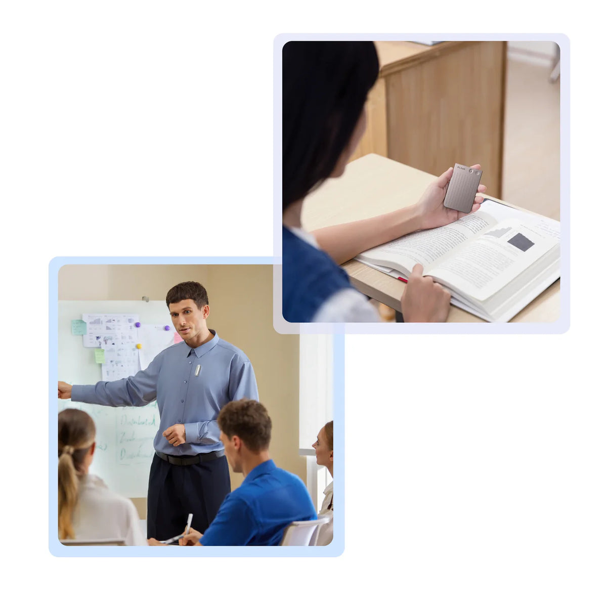 學生用銀色 Plaud Note Pro 學習，老師用白色 Plaud NotePin 講課